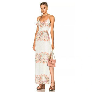 LPA Silk Floral Leopard Jacquard Ruffle Night Out Maxi Dress 167 Size XS
